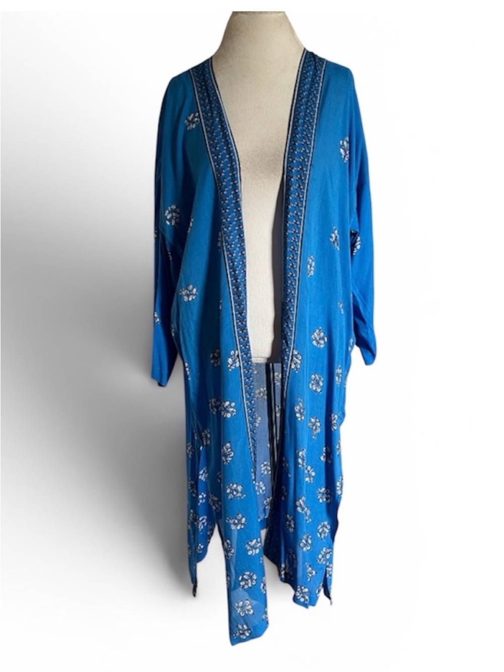 NWT LOFT Kimono Duster Wrap - Boho Floral Flowy - Open Front Swim Wrap - Blue M